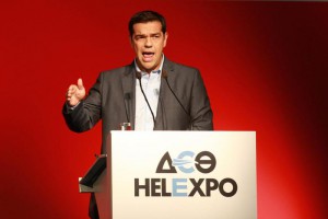 SYRIZA party leader Alexis Tsipras speaks during a press conference at the 79th Thessaloniki International Fair
