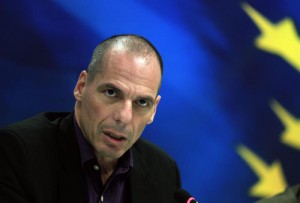 Greek Finance Minister Yanis Varoufakis at press conference at the Finance Ministry in Athens