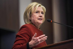 Former US Secretary of State Hillary Clinton speaks at the Toner Prize & Celebration in Washington