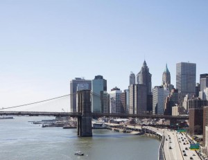 Weegees New Yorkç The Brooklyn Bridge and lower Manhattan skyline 