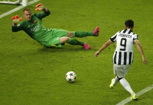 Juventus' Alvaro Morata scores his side's first goal 