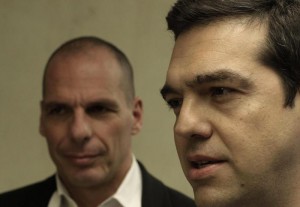 Greek Prime Minister Alexis Tsipras meets Finance Minister Yanis Varoufakis in Athens