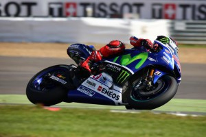 Spanish MotoGP rider Jorge Lorenzo of Movistar Yamaha MotoGP in action during a free practice session of the British Motorcycling Grand Prix at Silverstone race track, Northamptonshire, central England, 28 August 2015.  EPA/TIM KEETON