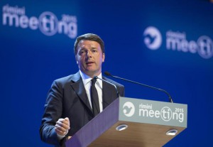 L'intervento del Presidente del Consiglio Matteo Renzi al Meeting di Rimini, 25 agosto 2015. ANSA/ PALAZZO CHIGI - TIBERIO BARCHIELLI  