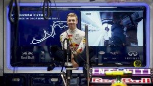  Russian Formula One driver Danil Kvyat of Red Bull Racing sits inside the team garage during the first practice session at the Suzuka Circuit in Suzuka, central Japan, 25 September 2015. The Japanese Formula One Grand Prix will be held on 27 September 2015.  EPA/DIEGO AZUBEL