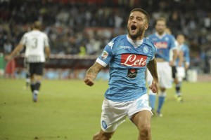 Napoli's forward Lorenzo Insigne of SSC Napoli celebrates after scoring the 1-0 goal lead against FC Juventus during italian Serie A soccer match between SSC Napoli and Juventus FC at San Paolo Stadium, Naples. Italy.  26 September 2015.  ANSA / CIRO FUSCO