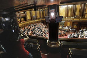 L'Aula del Senato durante le votazioni degli emendamenti alla Riforma Costituzionale, Roma, 6 ottobre 2015. ANSA/GIUSEPPE LAMI