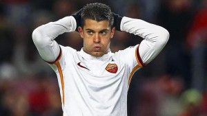 AS Roma's midfielder Iago Falque reacts during the UEFA Champions Leage Group E soccer match between FC Barcelona and AS Roma at Camp Nou in Barcelona, Spain, 24 November 2015.  EPA/TONI ALBIR