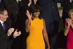 Michelle Obama, Narciso Rodriguez orange yellow dress, State Union