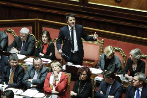 Il Presidente del Consiglio Matteo Renzi interviene in Senato durante il voto finale del Ddl Riforme Costituzionali (seconda deliberazione del Senato), Roma, 20 Gennaio 2016. ANSA/ GIUSEPPE LAMI