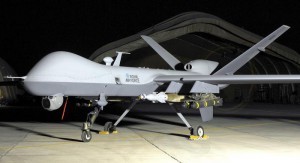 A undated handout image made available by British Royal Air Force showing A MQ-9 Reaper UAV drone from 39 Sqn (Creech AFB Nevada), waiting in anticipation before taking off into the nights sky above Afghanistan.   EPA/SAC Andrew Morris / 
