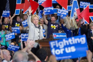 Democratic presidential candidate Hillary Clinton waves to supporters celebrating her victory in the South Carolina primary in Columbia, South Carolina, USA, 27 February 2016. EPA/RICHARD ELLIS