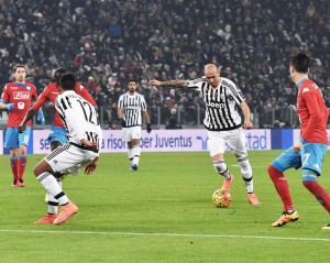 Simone Zaza of Juventus is going to score the winning goal during the italian serie A soccer match Juventus FC - SSC Napoli at Juventus Stadium, Turin, 13 February 2016. ANSA / ANDREA DI MARCO