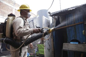 A Mexican Health Ministry worker fumigates a house in Oaxaca, Mexico, 02 February 2016. EPA/Mario Arturo Martínez