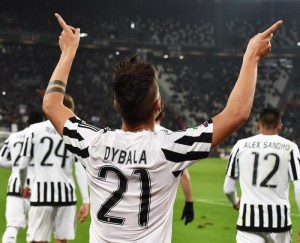 Juventus' Paulo Dybala jubilates after scoring the goal during the Italian Serie A soccer match Juventus FC vs US Sassuolo at the Juventus Stadium in Turin, Italy, 11 March 2016. ANSA/ANDREA DI MARCO