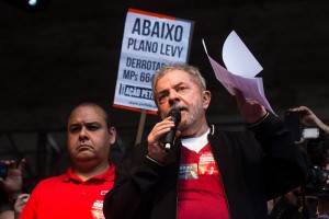 SAO PAULO, BRAZIL - MAY 1:  Union members celebrate May Day at the ''Vale do Anhangabau''on May 1, 2015 in Sao Paulo, Brazil. Labor Day celebrations were attended by former President Luis Inacio Lula da Silva and concerts of famous musicians. (Photo by Victor Moriyama/Getty Images)