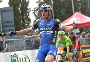 Zdnek Stibar of Etixx Quick-Step on his arrival of the second stage of the Tirreno-Adriatico from Camaiore to Pomarance, 10 March 2016. ANSA/LUCA ZENNARO