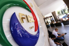 Il logo all'ingresso della sede della Figc (Federazione Italiana Gioco Calcio) a via Allegri.