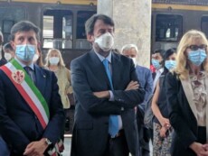 Il ministro della Cultura Dario Franceschini e il sindaco di Firenze Dario Nardella alla partenza da Firenze del treno storico di Dante.