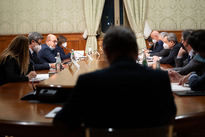 Il Presidente del Consiglio, Mario Draghi, incontra la delegazione del Partito Democratico in vista della discussione parlamentare sulla Legge di Bilancio.